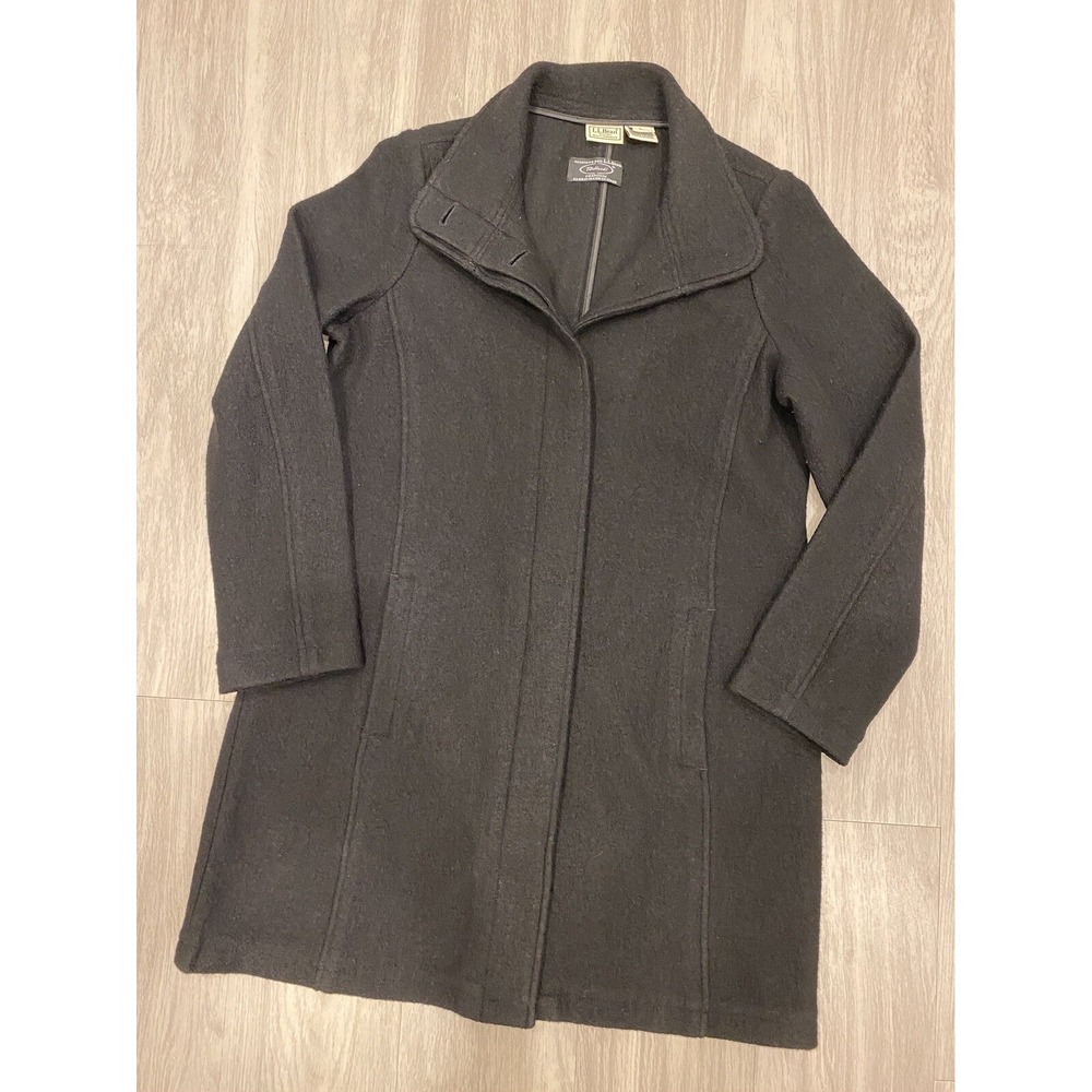 LL Bean Bellandi Trench Coat Womens Large Black Premium‎ Italian Wool Bellandini